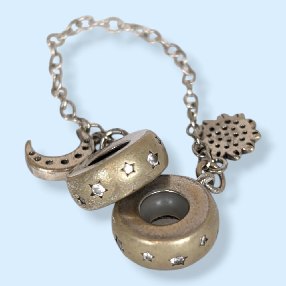 Sterling Sun & Moon Safety Chain Charm - Picture 2 of 4